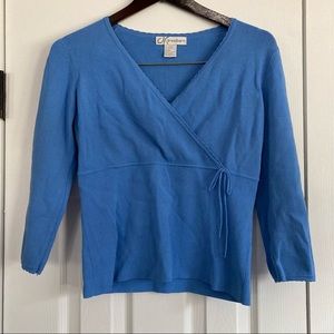 Dressbarn Periwinkle Blue 3/4 Sleeve Shirt Scalloped Detail Small